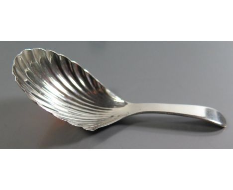 A Georgian Silver Caddy Spoon with scalloped bowl, date letter F, maker EM 