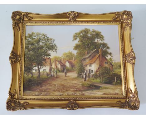 K. Douglas, Pastoral Village Scene, oil on canvas, 39 x 29cm