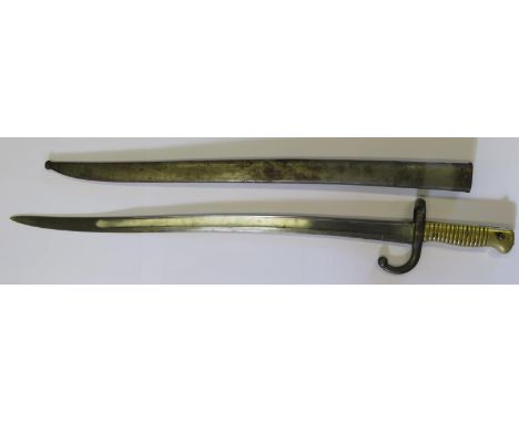 A french 1866 Pattern Remington Bayonet with scabbard, the 57cm blade dated 1870, number b 61166 