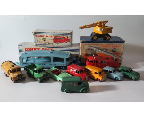 Dinky Die Cast Toys _ including 571 Coles Major Crane (model vgd., box gd.), 555 Fire Engine (model gd., box fair), 982 Pullm