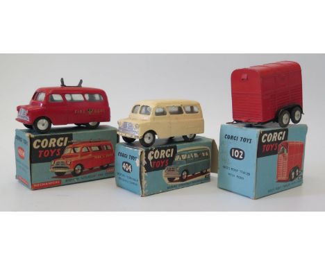 Corgi Diecast Model Toys _ 404 Bedford (model gd. box poor), 405M Bedford (model nr. mint ladder missing, box fair) and 102 R