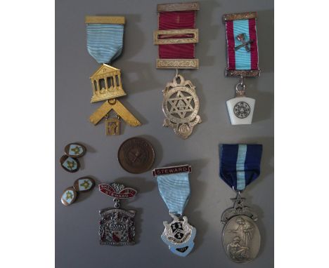 A Silver Gilt Masonic 'Jewel' and others and pair of enamel cufflinks 