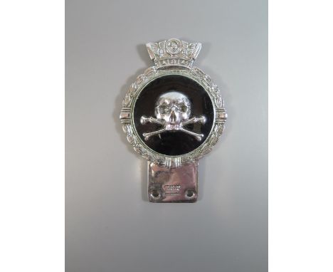 A J.R. Gaunt Chrome and Enamel Skull &amp; Crossbones Car Badge 