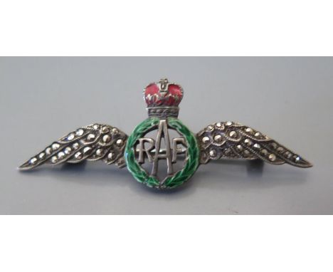 A Silver, Enamel and Marcasite RAF Brooch 