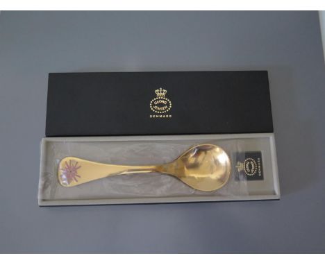 A Georg Jensen 1988 Silver Gilt Spoon, boxed and with leaflet 