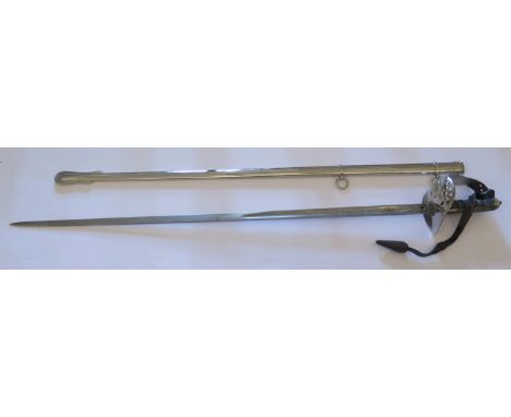 An Edward VII 1897 Pattern Officer's Sword with scabbard, the 82cm blade engraved Samuel Brothers, issued 1905, no. 1115 