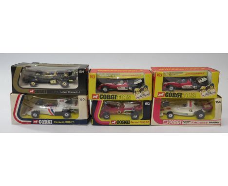 A Collection of Six Corgi Formula 1 Cars, mint and boxed, boxes with tape 
