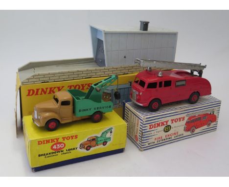 Dinky Die Cast Toys _ 430 Breakdown Lorry (model near mint, box gd.), 955 Fire Engine (model gd., box fair), 502 (nr. mint, b