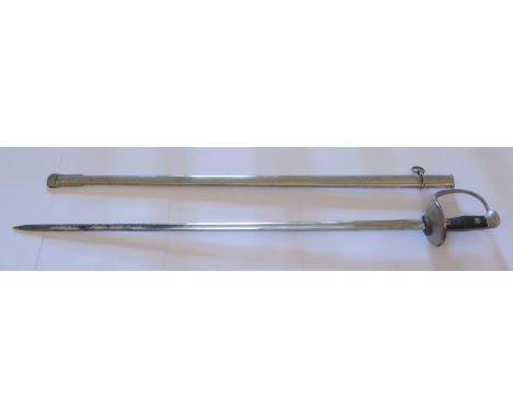 A Spanish? Sword with scabbard, the 78cm blade stamped FTN under crown 