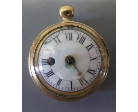 An Eighteenth Century Miniature Fob Watch, the chain driven fusee movement signed Jas. Cox and with a 12mm enamel dial and in