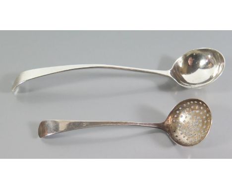 A Small George III Silver Sifting Ladle London 1788 SA 10cm and one other George III silver ladle, 25g 