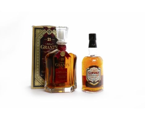 GRANTS AGED 21 YEARS Blended Scotch Whisky700ml, 43% volume, decanter style bottle in carton.GIRVAN CELEBRATING 40 YEARSBlend