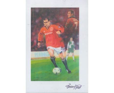 Artist Brian West Signed 8 x 5.5 inch Colour Photo Print of Eric Cantona playing for Manchester United. Signed in black ink. 