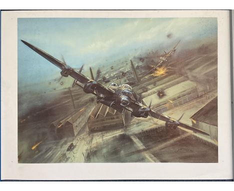 WW2 Colour Print - The Augsburg Raid, by Chris Stothard. Measures 28x20 inches appx. Good condition. All autographs are genui