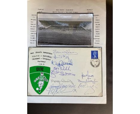 Celtic v Nacional 1971 multiple team signed football cover. Signed by 11 of the team inc Lisbon Lions, Gemmell, Murdoch, McNe