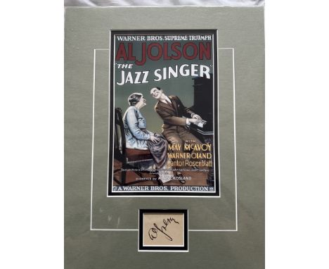 Al Jolson, 14x11 inch display containing the autograph of Jazz singer and entertainer, Al Jolson, very rare autograph!. Good 