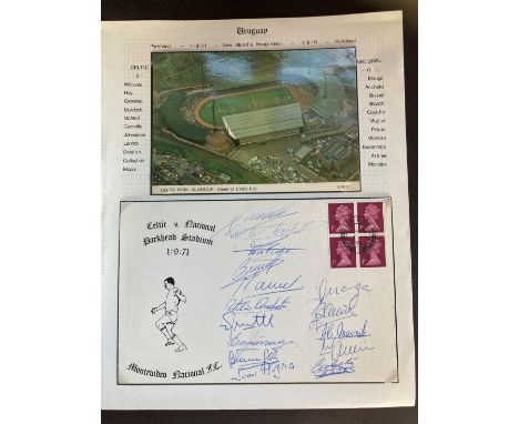 Nacional V Celtic 1971 multiple team signed football cover. Signed by 15 of the squad including Manga, Ancheta, Brunel, Blanc