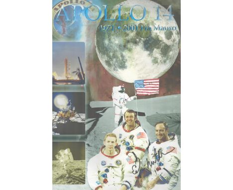 Apollo 14 Moonwalker Edgar Mitchell Signed 12x18 inch colour Space Poster, thin paper comm Apollo 14 Fra Mauro mission. Large