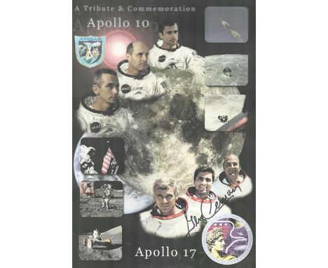 Apollo 17 Moonwalker Gene Cernan Signed 12x18 inch colour Space Poster comm. Apollo 10 and 17, few creases thin paper. Large 