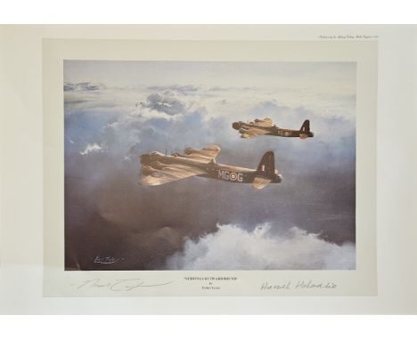 WW2 Colour Print Titled Stirling Outward Bound by Robert Taylor. Signed in Pencil by Robert Taylor the Artist and Hamish Mahd
