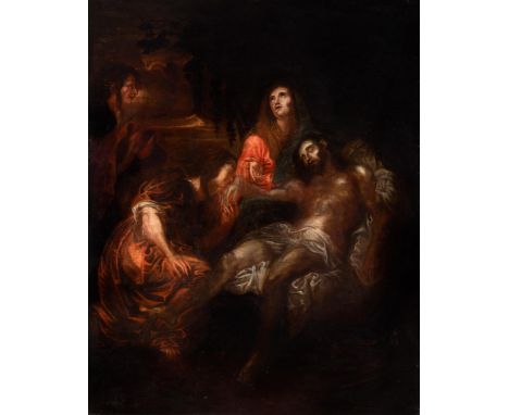 Spanish school, possibly from Madrid, second half of the seventeenth century."Lamentation over the Dead Christ".Oil on canvas