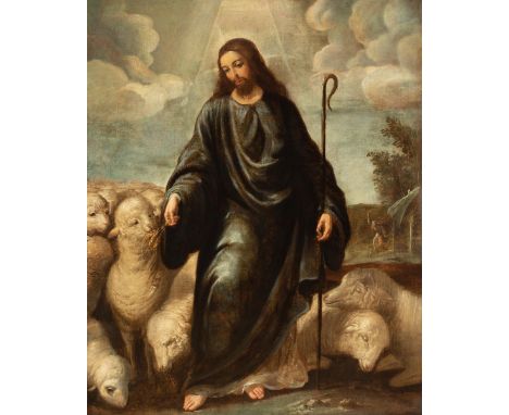 Andalusian School; second half of the XVII century."The Good Shepherd.Oil on canvas.Relined in the nineteenth century.Repaint