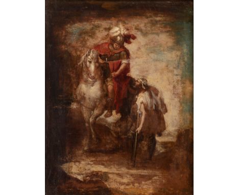 Spanish school, second half of the 17th century"St. Martin of Tours and the Beggar".Oil on canvas, relined.Reinforced on the 
