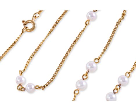 A SUITE OF AKOYA CULTURED PEARL JEWELLERY
To include a bracelet, a necklace, and a pair of stud dangle earrings, all in match