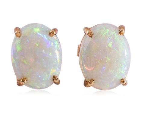 A PAIR OF WHITE OPAL STUD EARRINGS
Featuring a pair of white opal cabochons measuring approximately 9.4 x 7.2mm each, mounted