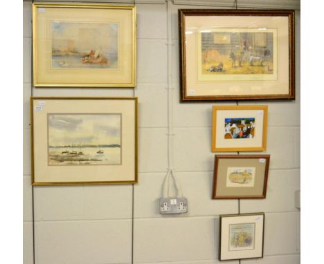 After David Shepherd, Happy Home for Donkeys, a signed print together with a group of watercolours and prints 