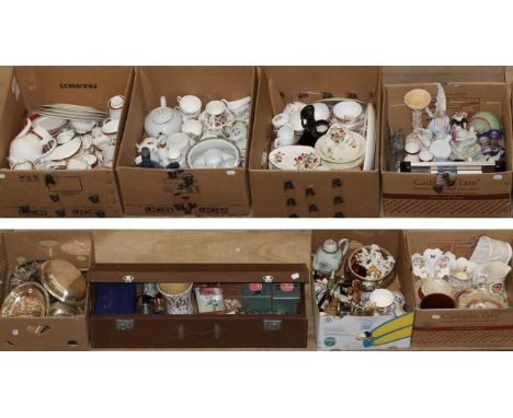 Eight boxes and a car trunk containing various household decorative ceramics including Japanese eggshell porcelain tea wares,