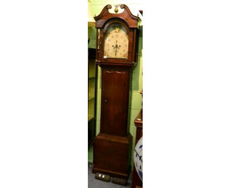 An oak eight day painted dial longcase clock, dial signed Michl Johnson, Barnard Castle 