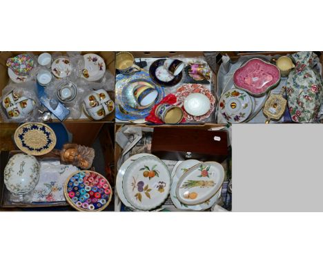 Assorted items including Maling bowl; Royal Worcester Evesham pattern oven to table wares, sewing silks, china trios etc (5 b