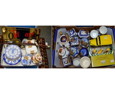 A quantity of Ringtons blue and white ceramics; a Ringtons tea van caddy; two boxed toy cars; a small advertising mirror and 
