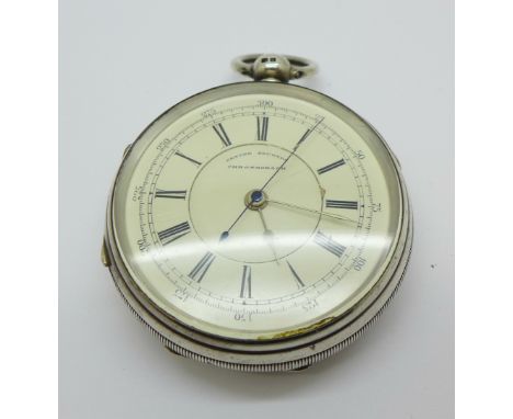 A silver cased centre seconds chronograph pocket watch, W. Keeley &amp; Sons, London and Liverpool, Chester 1898 