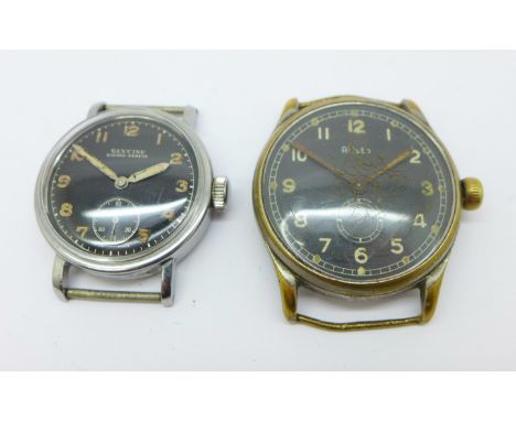 Two wristwatches with black dials, Aristo and Glycine, 34mm and 29mm cases 