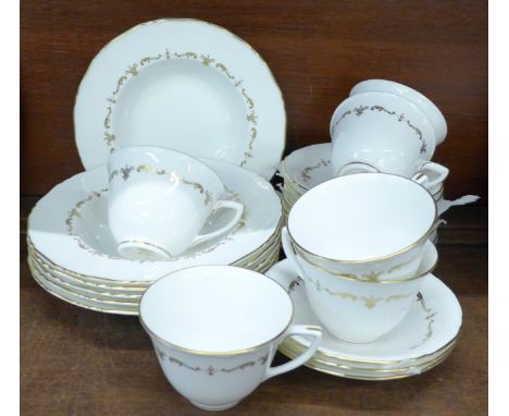 Royal Worcester Gold Chantilly teaware and six soup bowls 