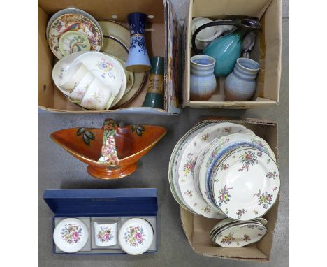 A Royal Winton lustre basket, a/f, a pair of Crown Devon vases, two Langley vases, Royal Worcester, an Italian studio jug, et