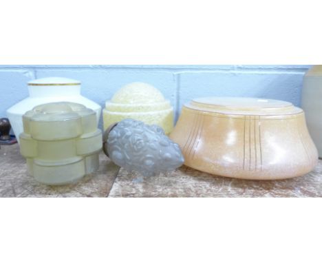 Five glass light shades, 1960's and earlier 