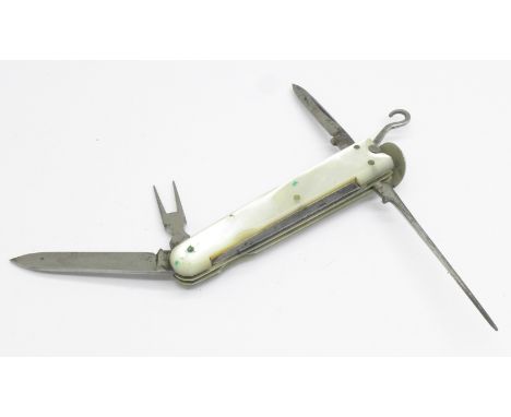 A mother of pearl mounted pipe smokers pocket knife 