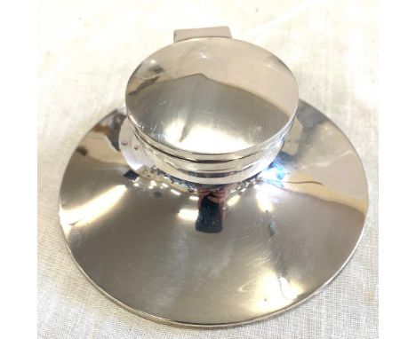 Hallmarked silver filled inkwell, dent to top 