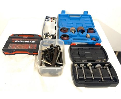 Selection of tools to include cutters, drill bits, makers include Black and Decker 