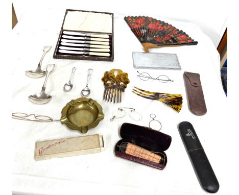 Selection of silver plate to include butter knifes, engine turned cigarette case, ladles , various other pieces to include as