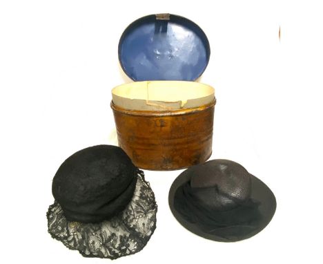 2 Vintage ladies hats with hat tin