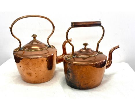 2 Vintage copper kettles tallest measures approx 12" tall