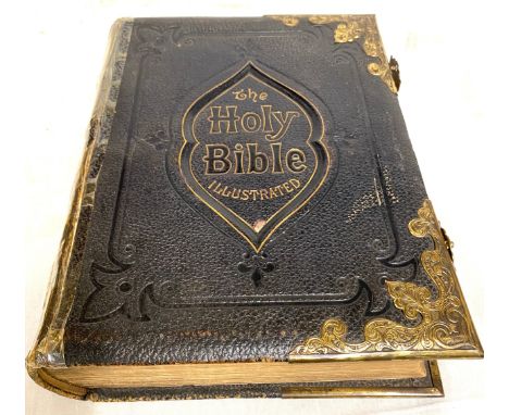 Vintage brass bound bible - The Holy Bible Illustrated 