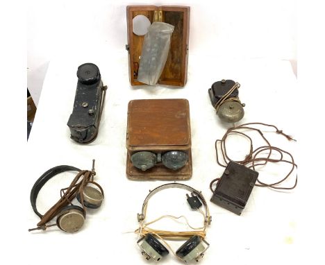 Selection of antique and vintage ear phone, receivers, bells etc. 