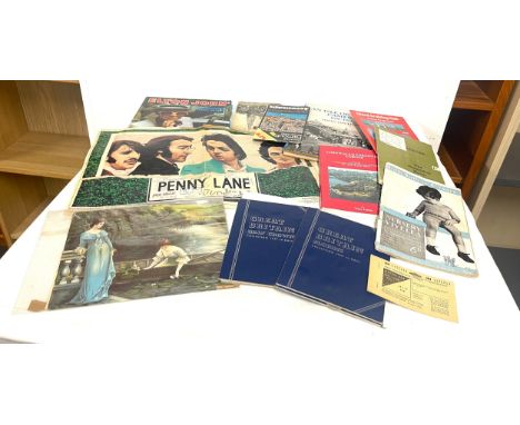 Selection of vintage books, two prints, to include Beatles magazine cut out, commemorative crowns etc 
