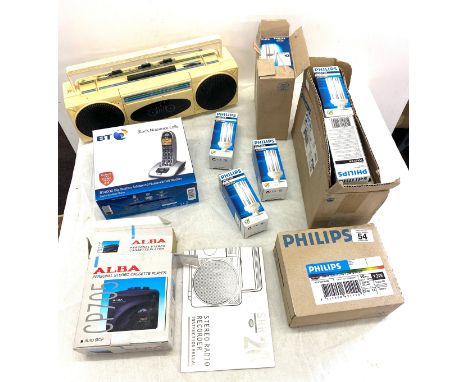 Selection of Light bulbs, radios, bt phone etc 