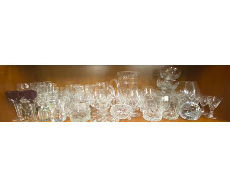 Selection of cut glass to include jugs, glasses, candle stick holder etc 